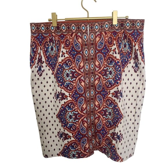 Antonio Melani Pencil Skirt Womens Size 14 Paisley‎ Cotton Blend Lined Boho - Picture 3 of 11